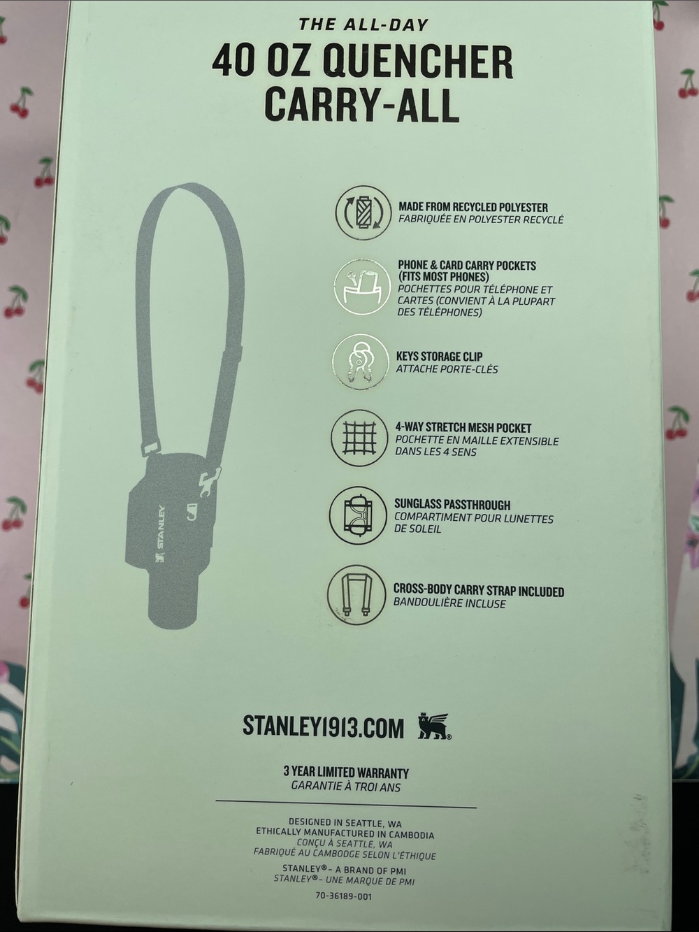Stanley 40 oz Quencher Carry-All - Pink - Picture 3 of 3